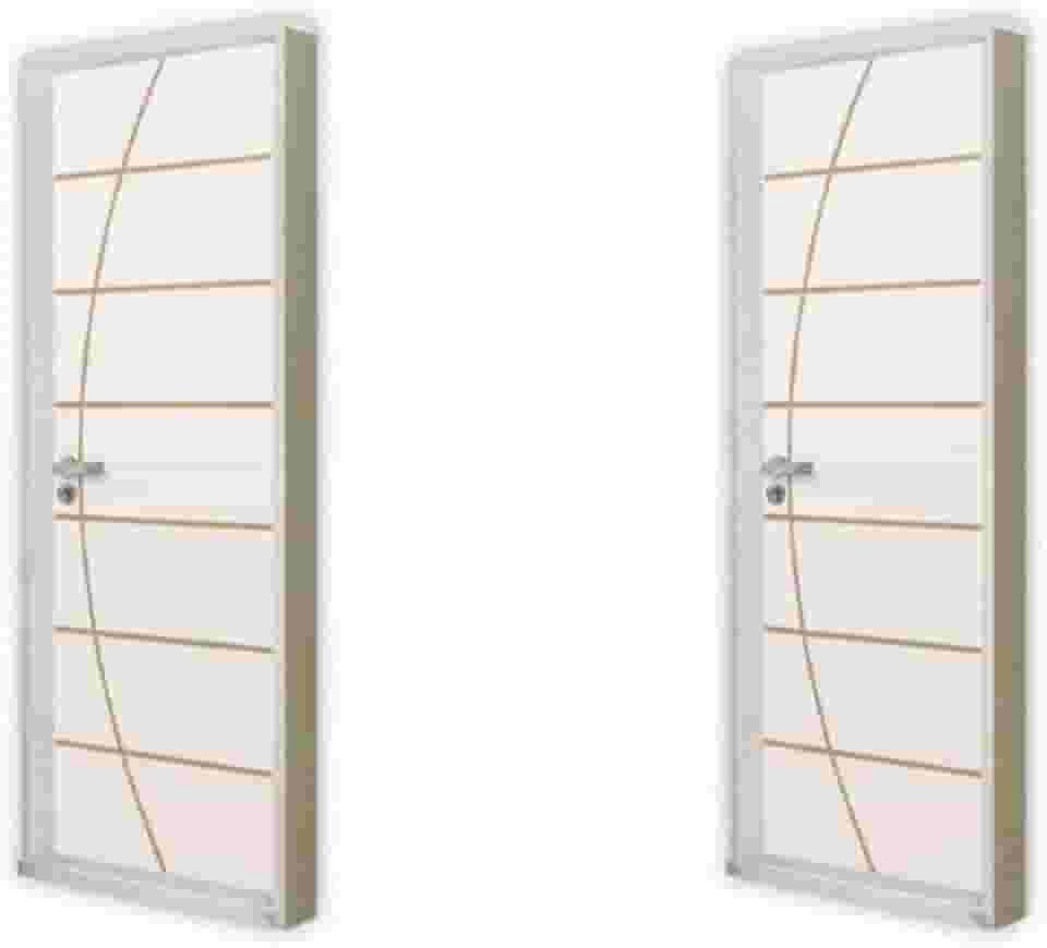 2 Kits Porta de Madeira Decorada 215x75cm com Batente de Aço 6cm Neblina Branco