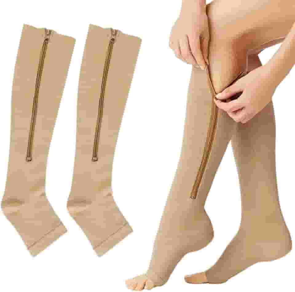 Par Meia Média Compressão Varizes Pernas Cansadas Inchaço Dores 3/4 Zíper 20-30 Mmhg Compressão Unissex