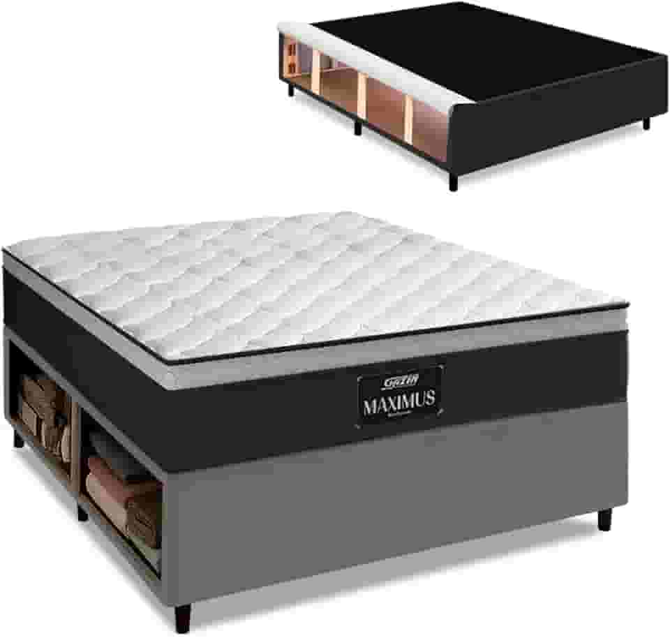 Cama Box Baú Lateral Queen Gazin Colchão com Molas Ensacadas 158x198x68cm Maximus