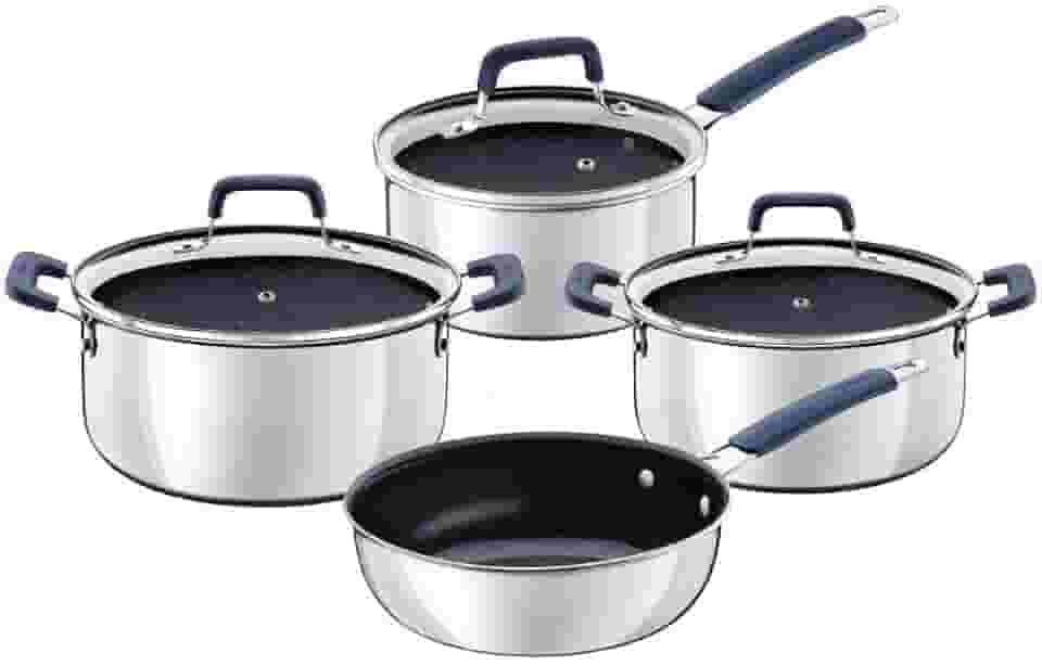 Jogo De Panelas Tramontina Romagna Em Aço Inox E Alumínio Com Revestimento Interno Cerâmico Black Stone 4 Peças