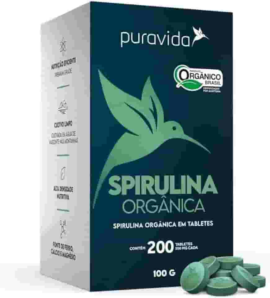 Spirulina Orgânica de 500 mg com 200 Tabletes de 100g-Pura Vida