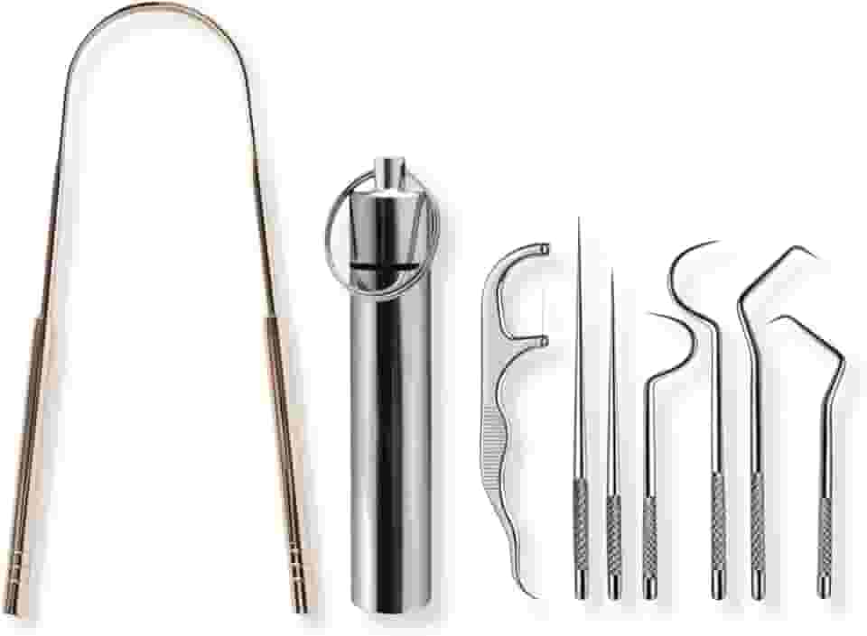 Kit 7 Instrumentos Inox Removedor Tártaro + Raspador Língua