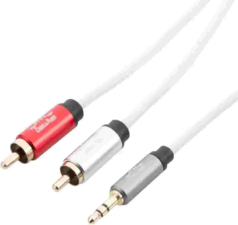 Cabo de áudio P2 3.5MM para 2 RCA marca Cabos & Plugs para uso em áudio profissional, Cobre OFC cor branca (1m)