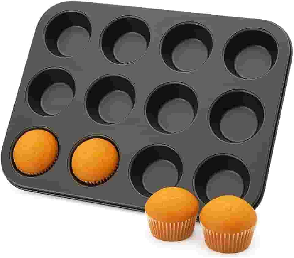 Assadeira Antiaderente para Cupcake / Muffin – Forma 12 Cavidades, Alumínio com Revestimento Antiaderente, Fácil Desenformar e Limpeza, Ideal para Bolos, Muffins e Receitas Caseiras