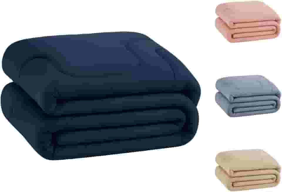 Edredom Percal 400 Fios Grosso Extra Macio Dupla Face Cobertor (Marinho, Solteiro)