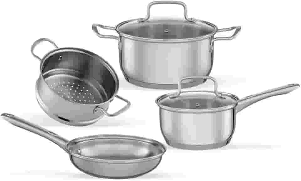 Brinox - Jogo de Panelas Aço Inoxidável Fundo Triplo 4 Peças Jasmin com Indução - Inox