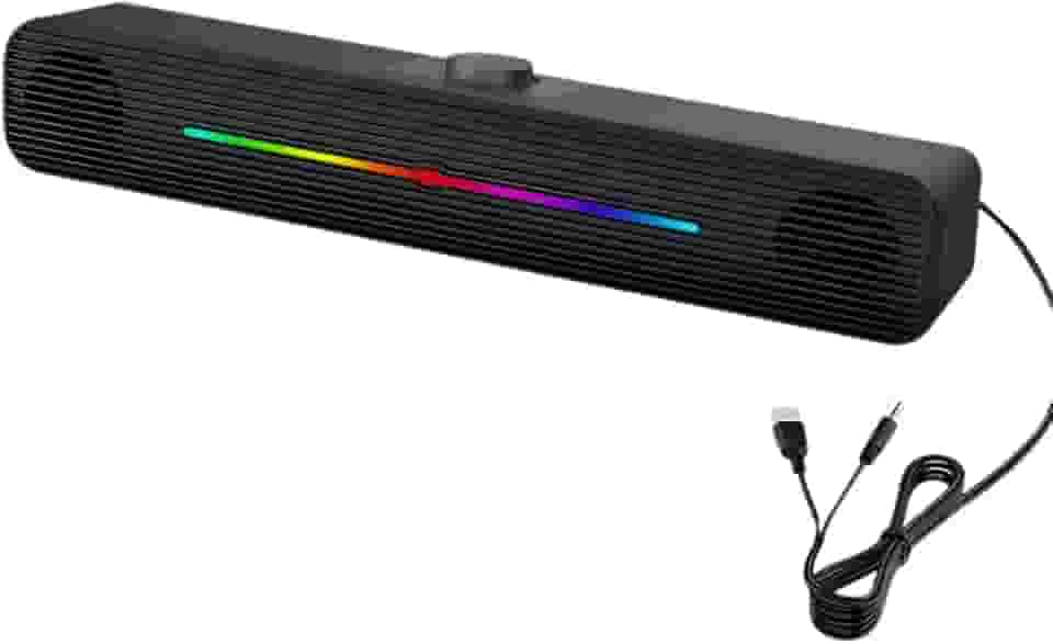 Caixa de Som Gamer - Soundbar para PC e Notebook 6W RGB – USB/ P2, Som Estéreo, Drivers de Alta Performance e Design Compacto