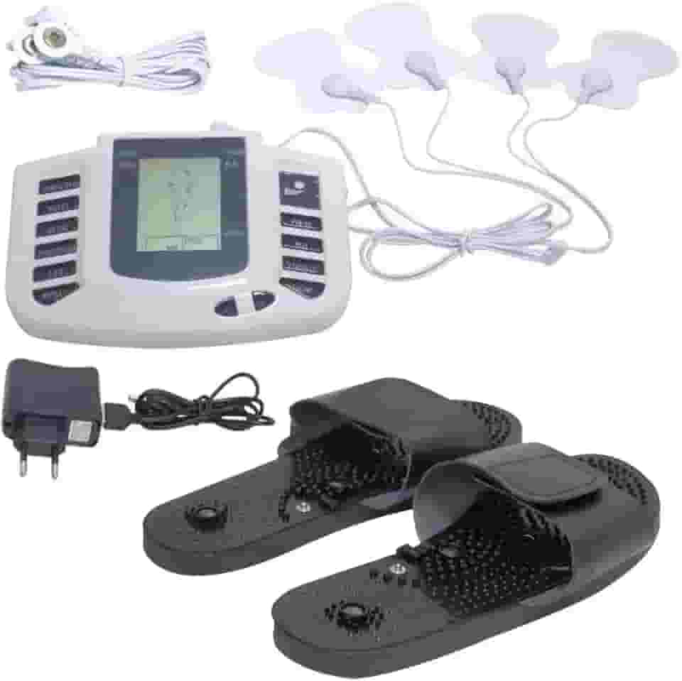 Aparelho Fisioterapia Massageador com Eletrodos Pulso Eletrico Portátil Acupuntura - Acompanha Chinelo e 4 pares de adesivos - Dor Tensao Muscular Tens (1)