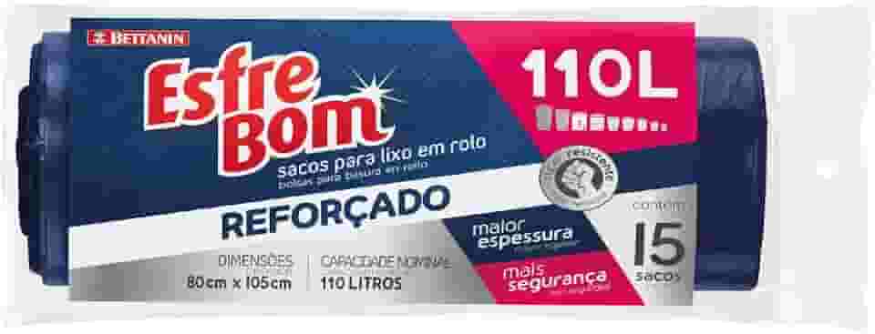 EsfreBom - Saco para Lixo Reforçado, Rolo com 15 Sacos de 110 Litros, Azul Escuro, Bettanin