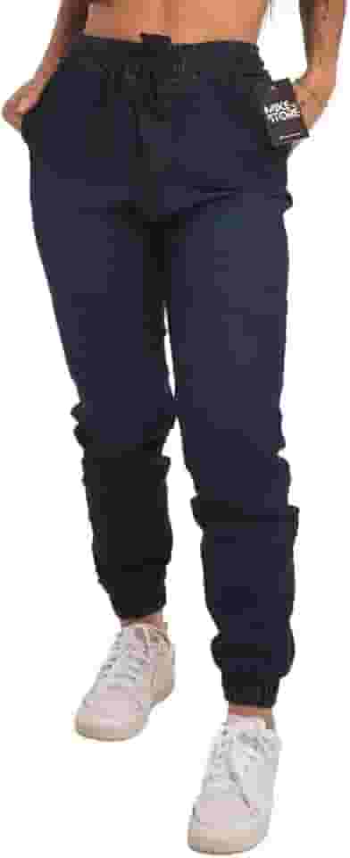Calças Jogger Jeans Feminina Com Elástico Sarja