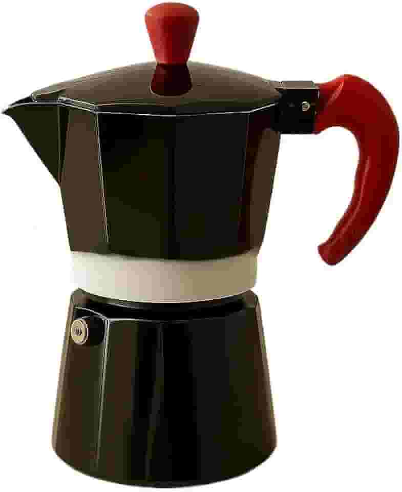 Cafeteira italiana Moka, alumínio ou aço inoxidável, 300 ml(PRETA C/VERMELHO 3 XÍCARAS)