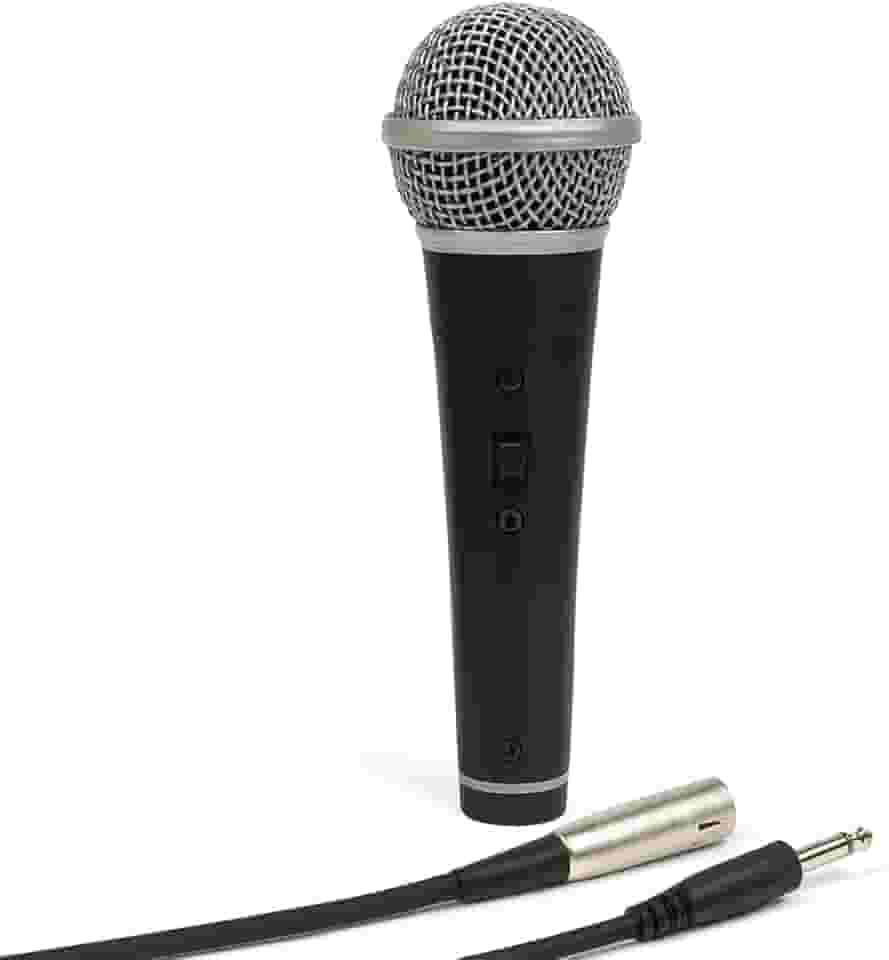 Microfone Dinâmico com Fio Profissional – Corpo em Metal Preto, Ideal para Voz, Igreja, Karaokê, Palestras, Estúdios e Shows