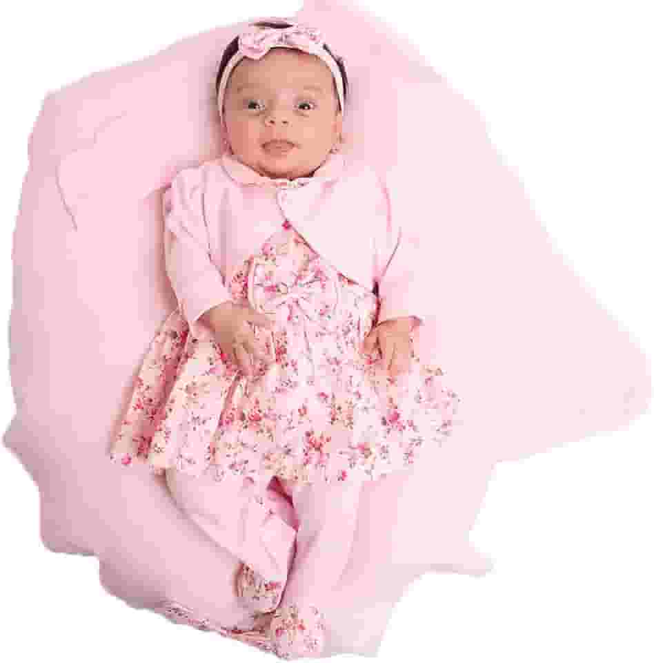 Saída de Maternidade Menina Penélope Com Casaco Rosa 05 Peças