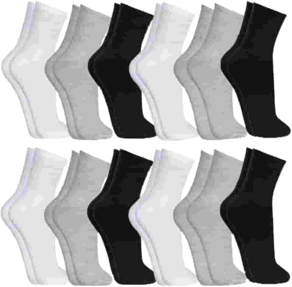 Kit 12 Pares Meias Cano Alto Conforto e Resistência Algodão Poliéster Elastano Respirável Costura Reforçada Para Esportes Academia e Dia a Dia