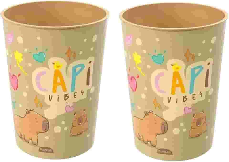 2 Copos Capivara 320ml para Suco Refrigerante Café Infantil