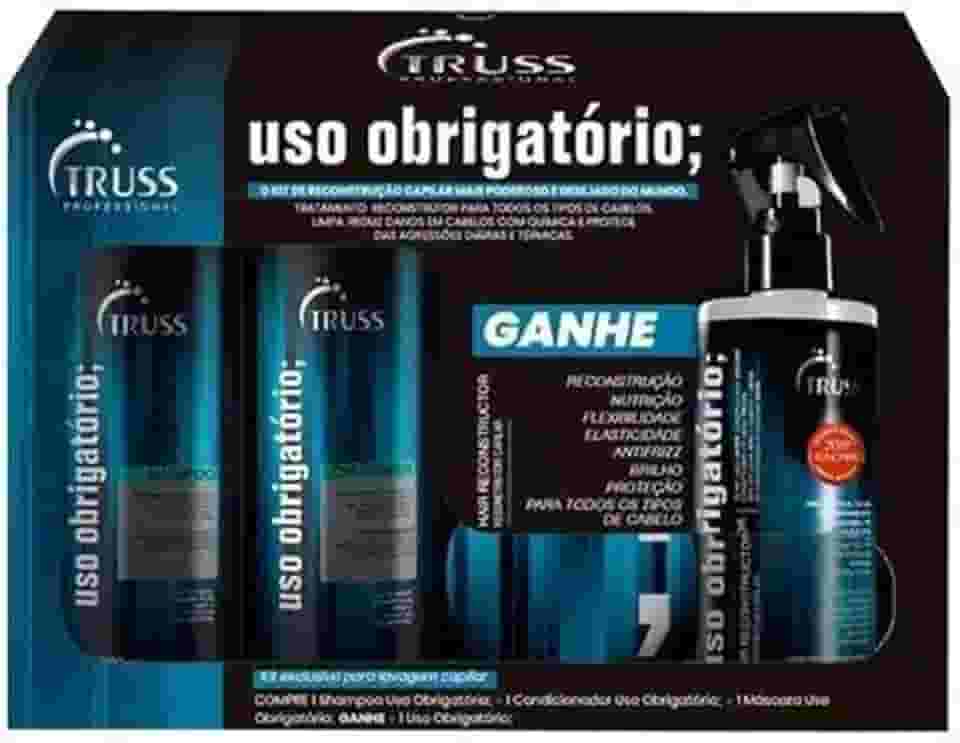 Kit Truss Reconstrução Capilar Uso Obrigatório | Tratamento Intensivo com Shampoo, Condicionador, Máscara e Leave-in para Força, Brilho e Redução de Quebra