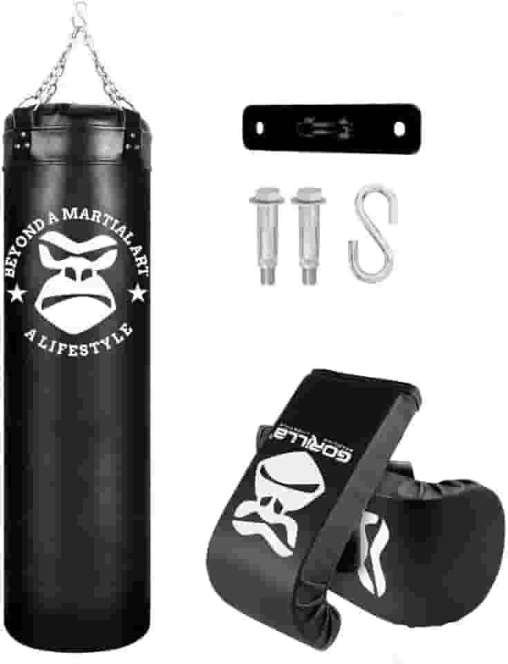 Kit Boxe Saco Pancada 120cm Profissional Boxe + Luvas de Muay thai + Suporte de Teto Aço Gorilla