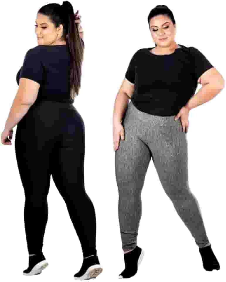 Kit 2 Leggings Plus Size G1 G2 G3 Lisa e Estampada Calça Academia Ginástica ZERO TRANSPARENCIA