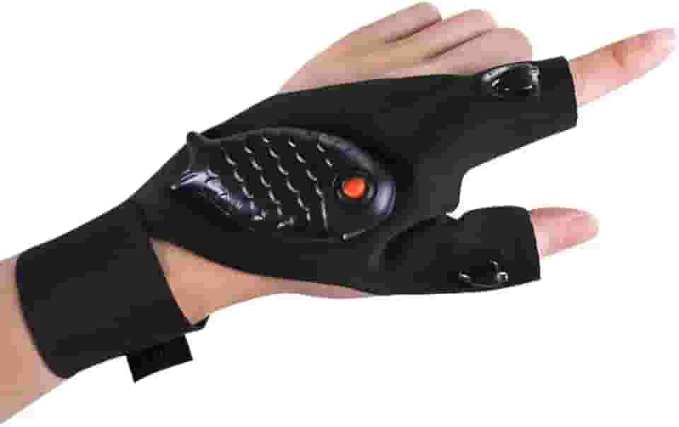 Luvas de pesca luminosas com lanterna de LED para reparo, iluminação dos dedos, luz para pesca noturna ao ar livre, luvas de meio dedo