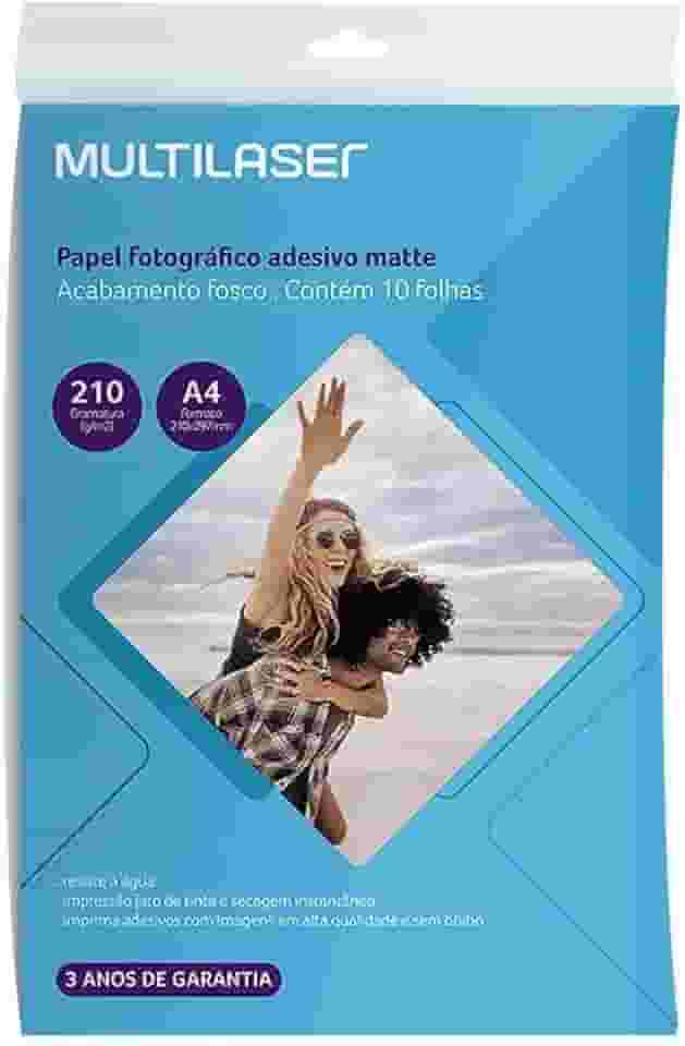 Papel Fotográfico Adesivo 210G/M2 A4 com 10 Folhas Multilaser - PE007