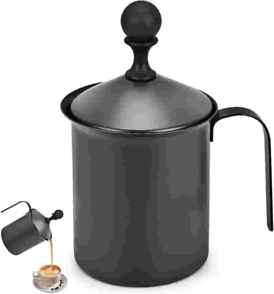 Bocal de Leite, Espumador de Leite, Cremeira, Espumadeira de Leite, Aço Lnoxidável 304 800cc, Placa de Aço Inoxidável de Dupla Camada, Preto