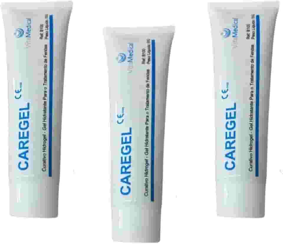 Pomada Curativo Caregel Hidrogel 85g | Kit com 3 Unidades | Gel Hidratante e Absorvente para Feridas | Tratamento de Úlceras, Queimaduras, Cortes e Abrasões