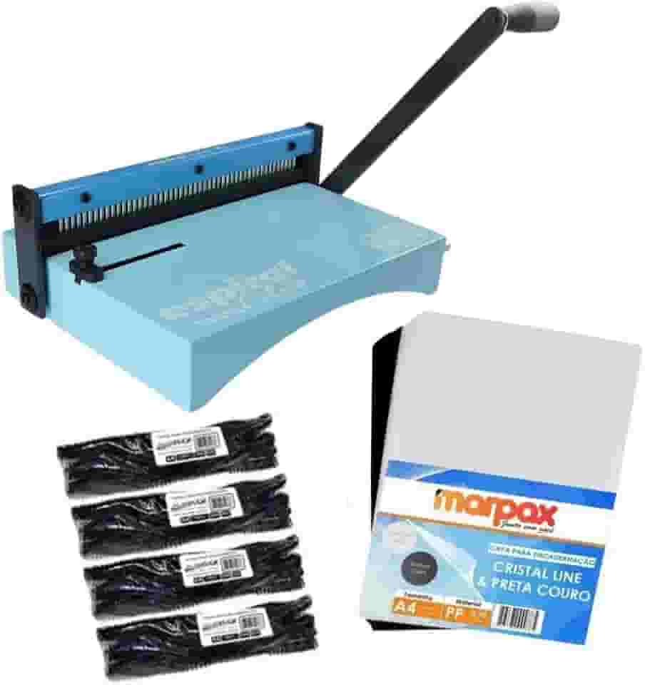 Kit Encadernadora Espiral Color Azul + 100 Capas e 100 Espirais Marpax