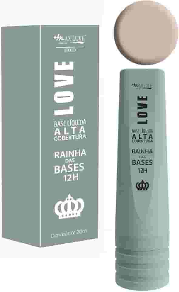 Base Líquida Alta Cobertura Max Love - Rainha Das Bases, 12 Horas, Longa Duração, Efeito Matte, Maquiagem Profissional, Cor 600