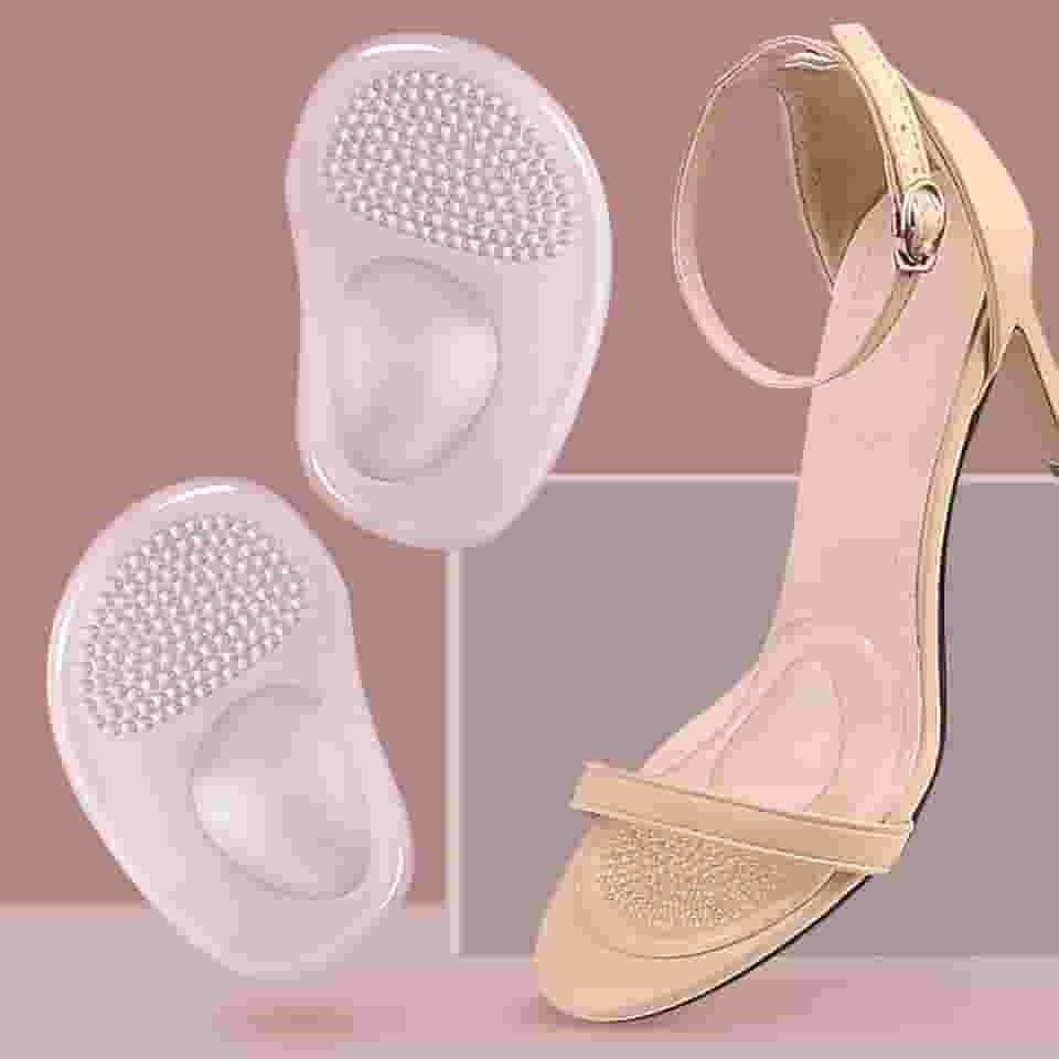 1 par de almofadas de silicone para a bola do pé, meia palmilha, antiderrapante, antepé, salto alto, inserções para cuidados com os pés 6,8 x 10 cm espessura 0,8 cm