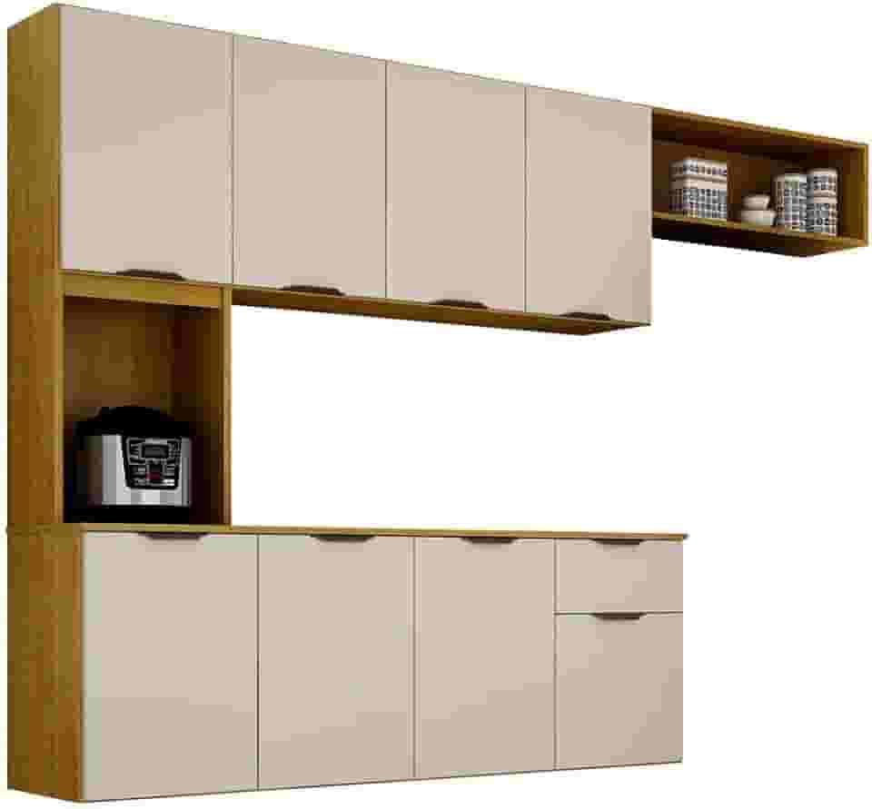 Armario de Cozinha Nara Compacta 8 Portas com 1 Gaveta 193cm Cinamomo/off White