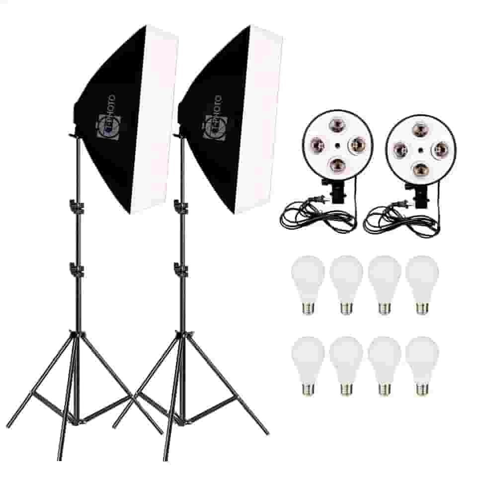 Kit Duplo Softbox Quadruplo Incluso Lâmpada LED 18W Bivolt e Tripé 2 Metros para estúdio fotográfico T-Photo