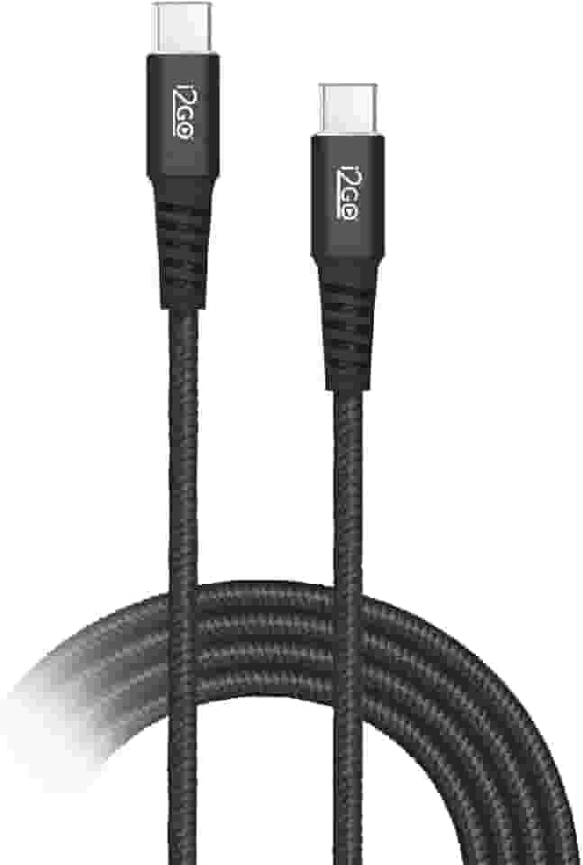 Cabo USB-C + USB-C I2GO 2m 3A Nylon Trançado Preto - I2GO PRO