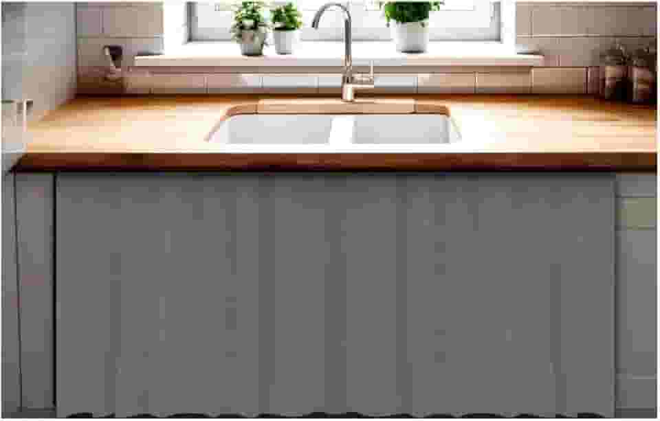 Cortina De Pia para Cozinha Dispensa Balcão Pias em geral Blackout Impermeavel 138x80 cm cor cinza material resistente antmofo 100% PVC