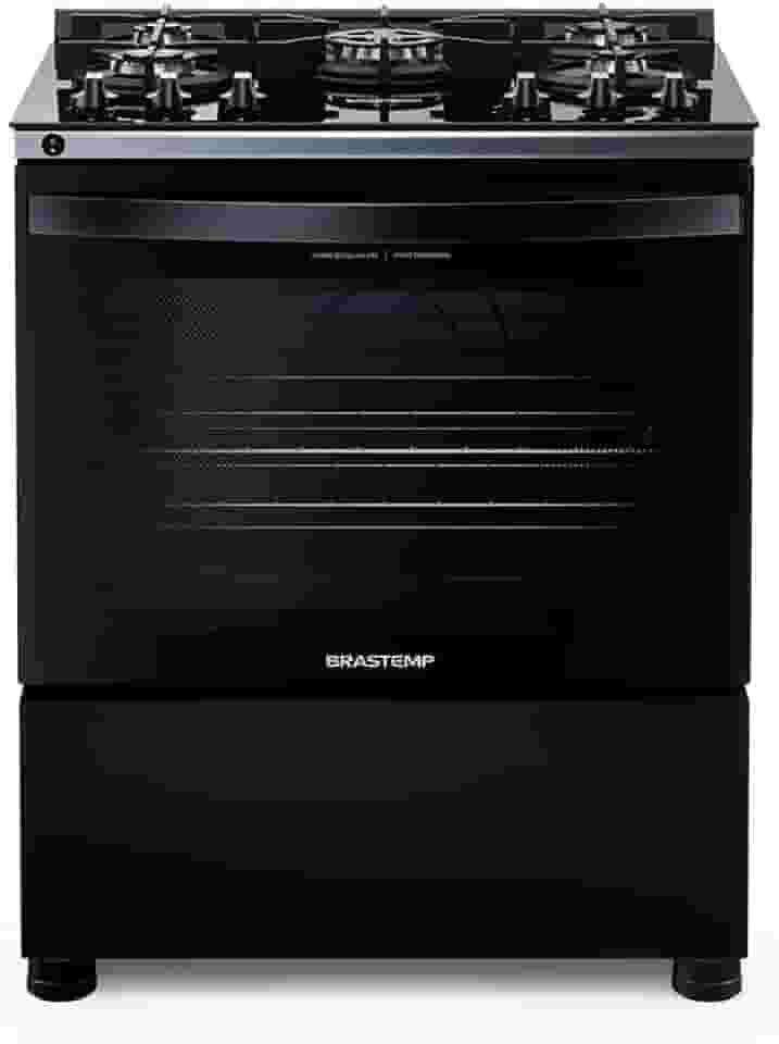 Fogão 5 Bocas de Piso Brastemp Mesa de Vidro Bivolt Preto BFS5VCE