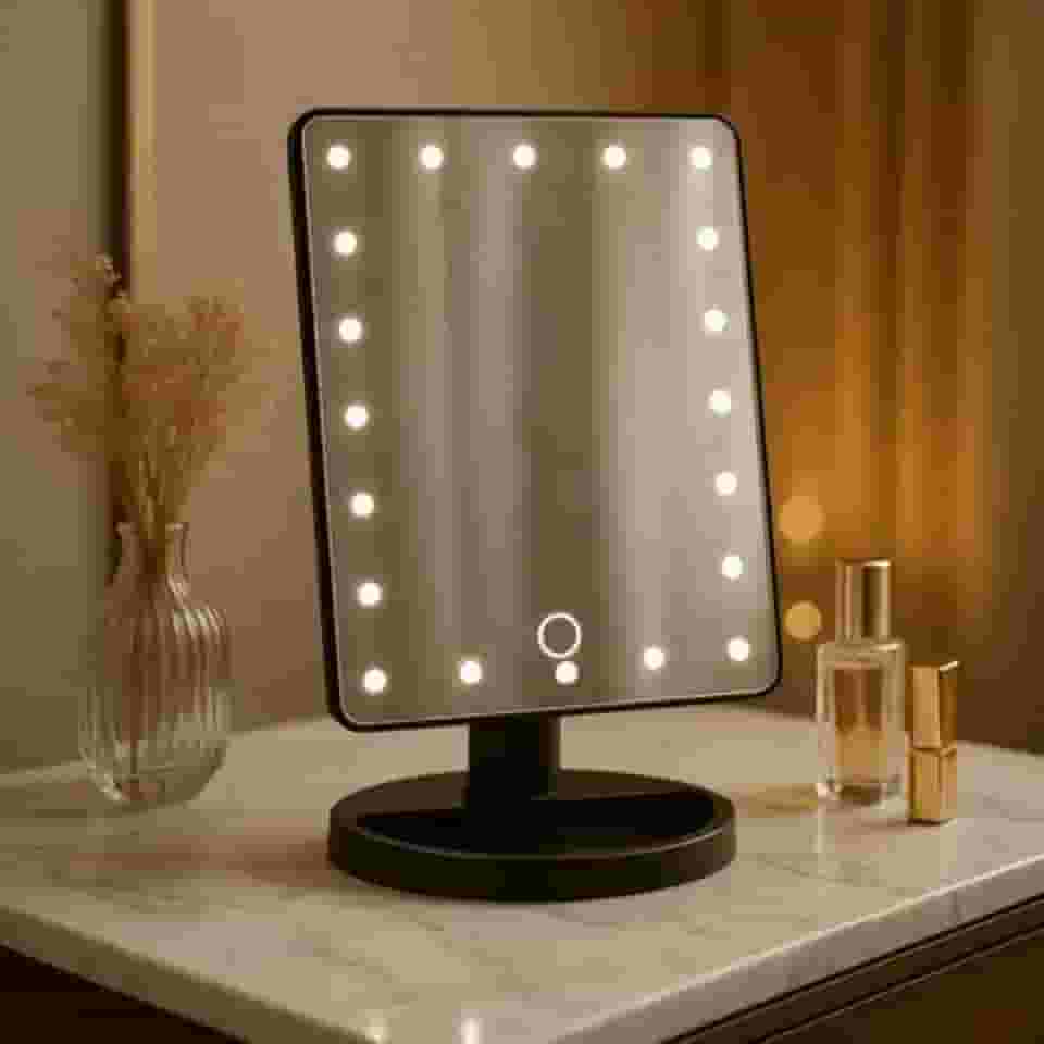 Espelho de Mesa com LED para Maquiagem – Espelho de Maquiagem com Luz Touch, Portátil, Articulado, Iluminado para Penteadeira e Skincare - LealShop