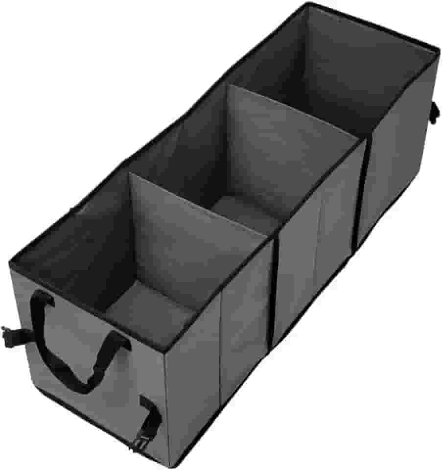 Organizador de Porta Malas Dobrável 3 Compartimentos 84 cm - Suporta 25 kg - Universal para Todos os Carros - Cinza Grafite