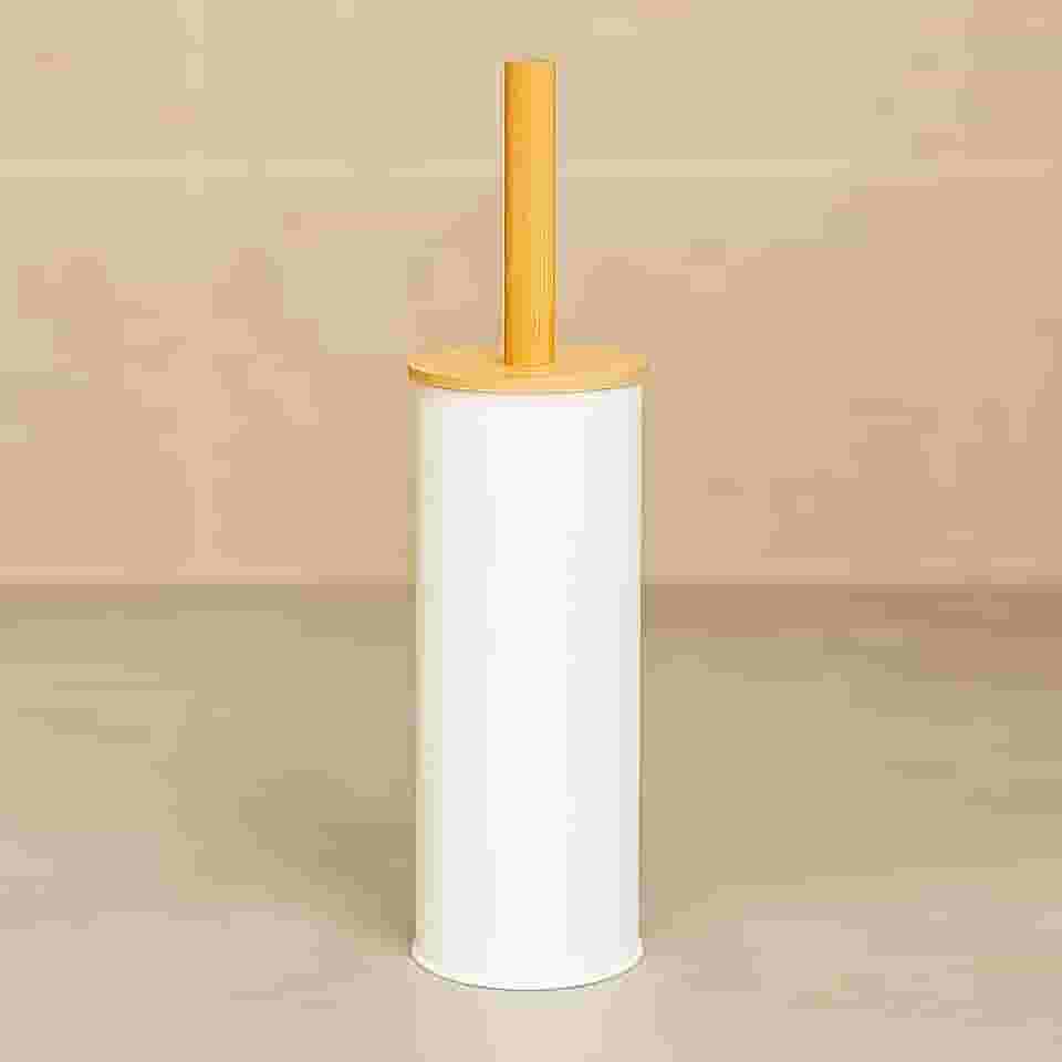 Escova Sanitária Limpeza Vaso Sanitário Privada Moderna Multiuso Higiênica Moderna, Base em Bambu, Preto Ou Branco (LISA BRANCA)