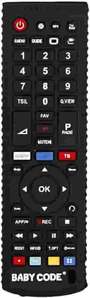 Mordedor de Silicone em Formato de Controle Remoto 16cm – Para Bebês e Crianças – Atóxico, Macio e Seguro – Estimula Dentição e Sensorial – Livre de BPA – Cor Preta