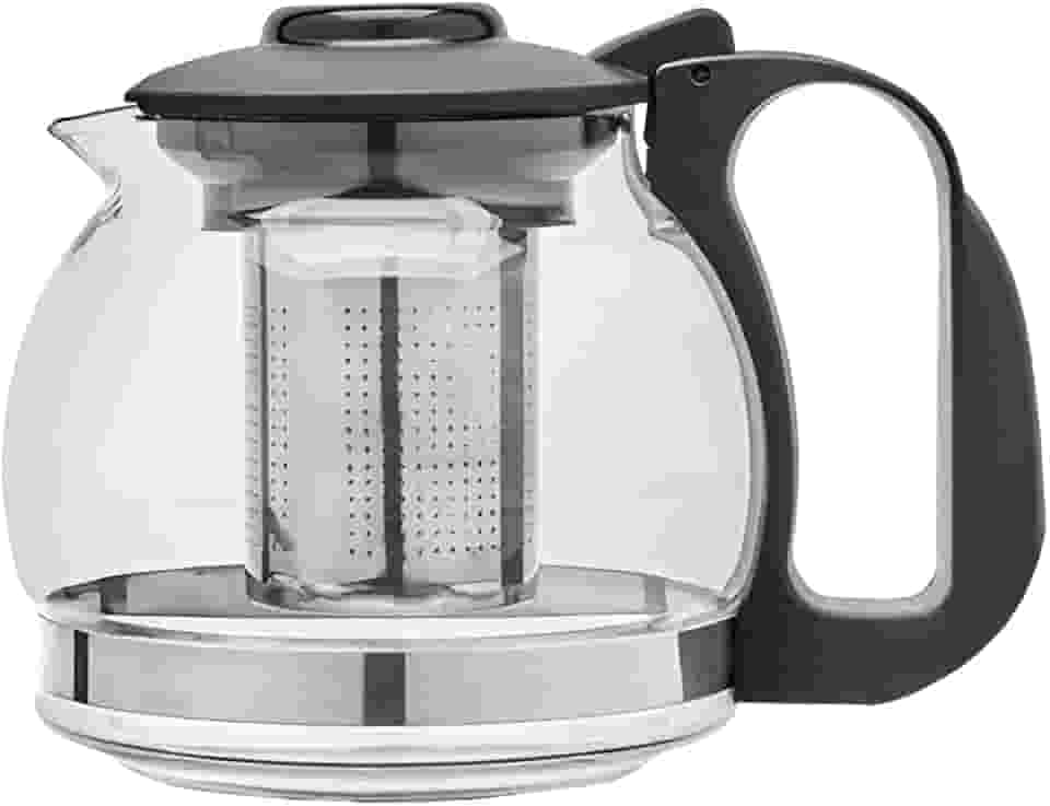 Chaleira de Vidro com Infusor Removível, 1200 ml, Design Moderno, Bule para Chá com Alça Ergonômica, Base em Aço Inox, Transparente Borossilicato