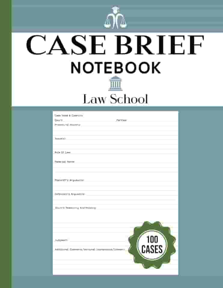 Law School Case Brief Notebook | Case Briefs Notebook For Law Students | Law School Case Brief Template | Large Size (8.5-inch X 11"-inch) | Case Briefs Book (100 Cases)
