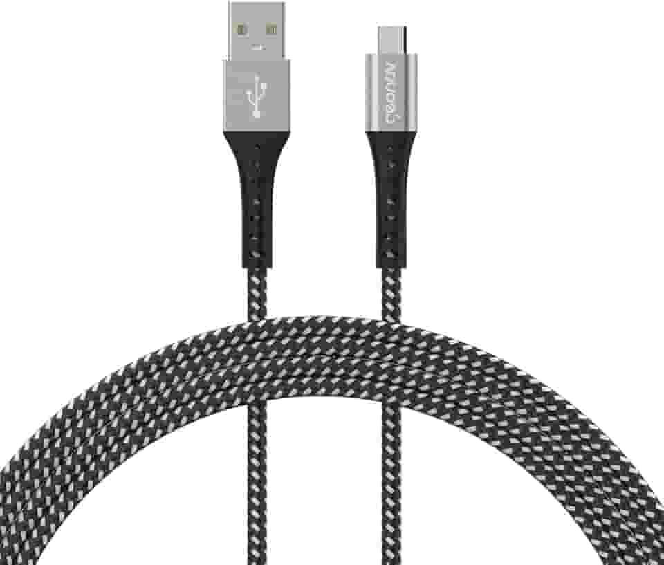 Geonav Cabo USB-A para micro USB, 1.2 metros, nylon trançado, resiste até 10 mil dobras, tranferência de dados até 480 Mbps, ESMIBK, preto