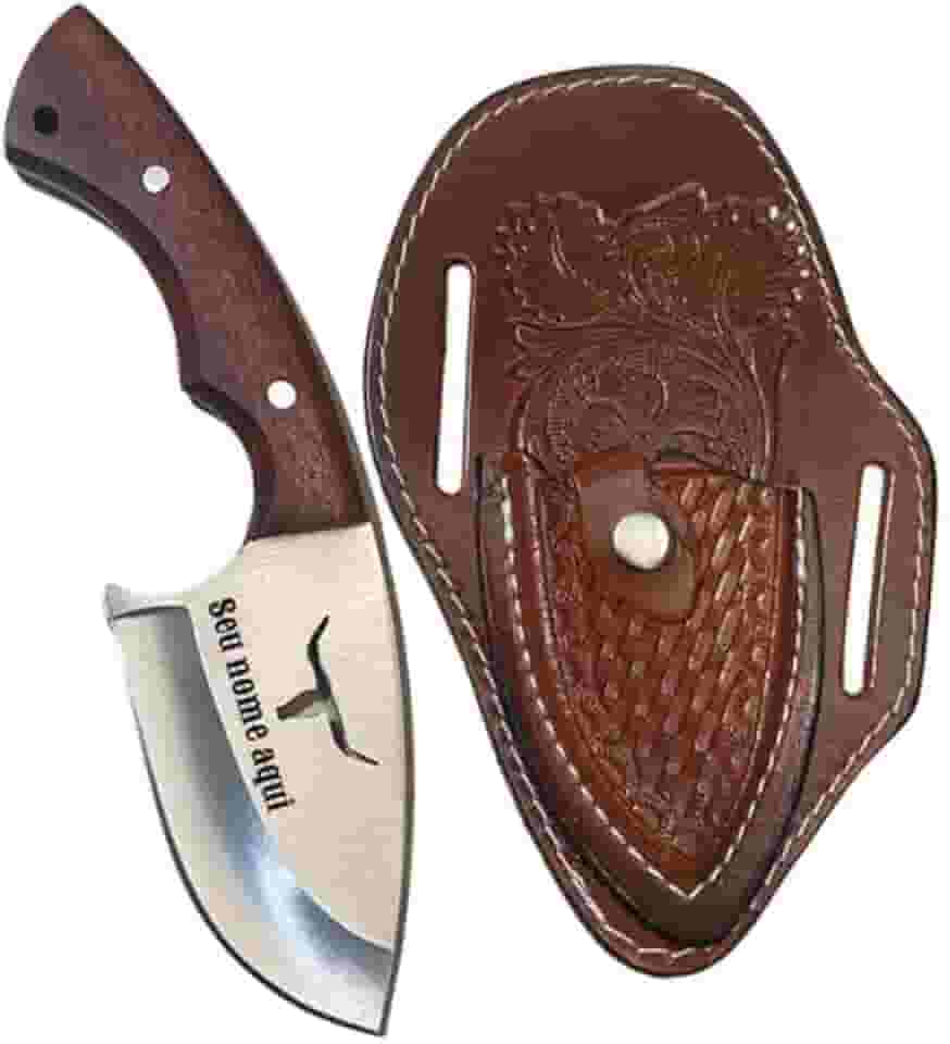 Faca Campeira Unha de Onça Personalizada com Bainha de Couro