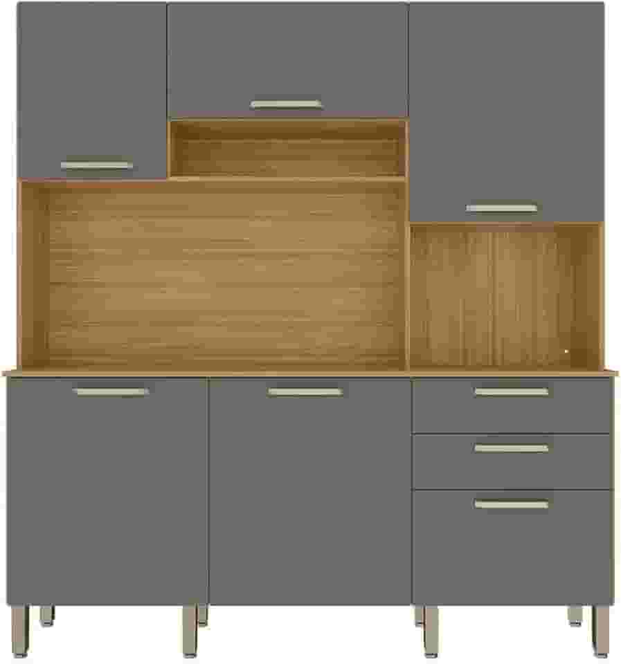 Armário de Cozinha Completa Ferrara 6 Portas 1 Gaveta Freijó/Grafite