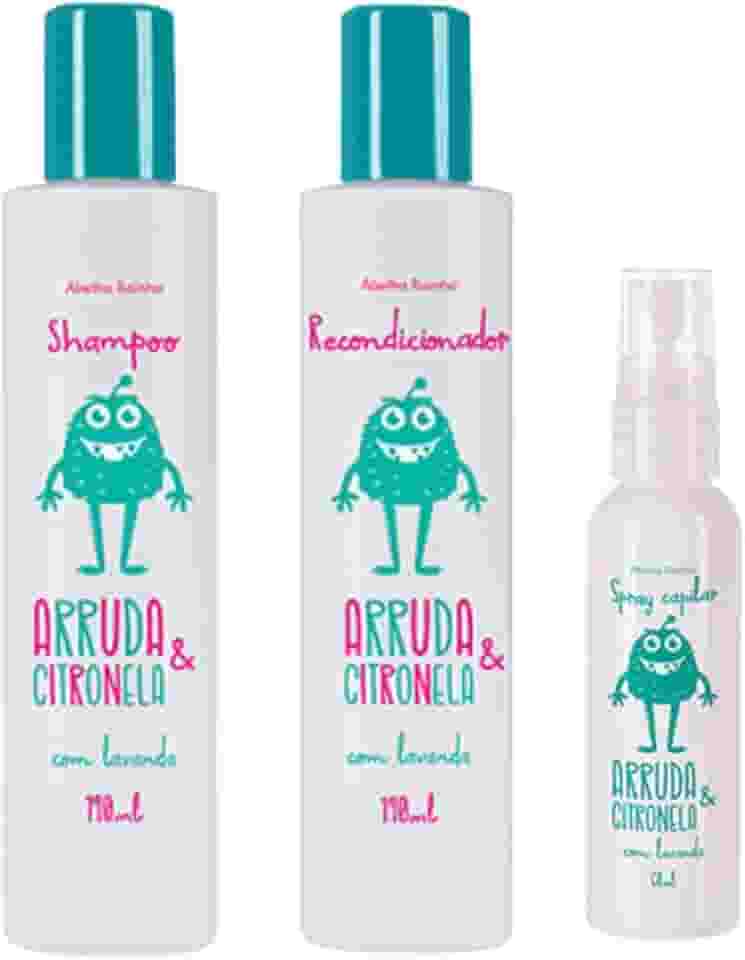 Kit Mata Piolho e Lêndeas,Arruda e Citronela Shampoo,condicionador e Spray Abelha Rainha