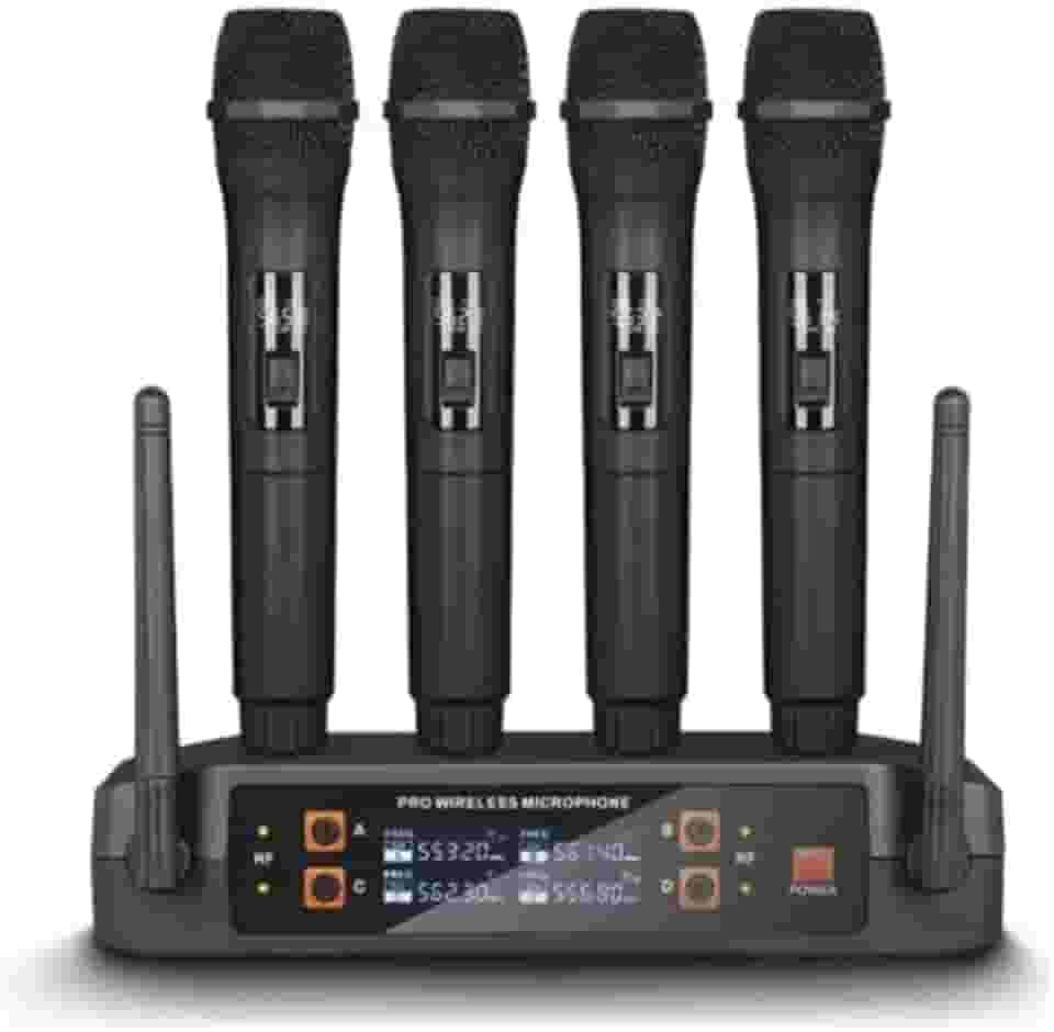 Kit 4 Microfone Sem Fio Profissional Uhf Led Com Receptor Ec