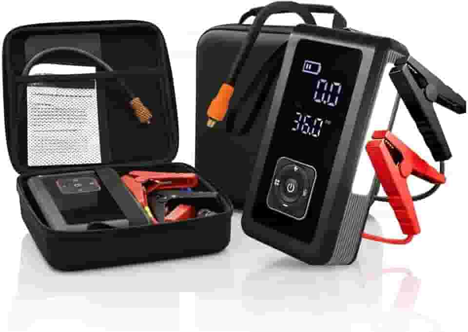 Carregador de Baterias Sem Fio Carga de Bateria Carro com compressor de Ar Portatil Luz de emergencia e Carrega o Celular Chupeta Enche Pneu do Carro Moto Ideal Para Viagens Auxiliar de Partida