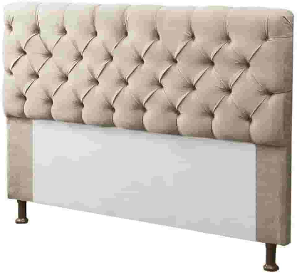 Cabeceira para Cama Box King 195cm Mirage c/Capitonê Suede Bege - Dl Decor