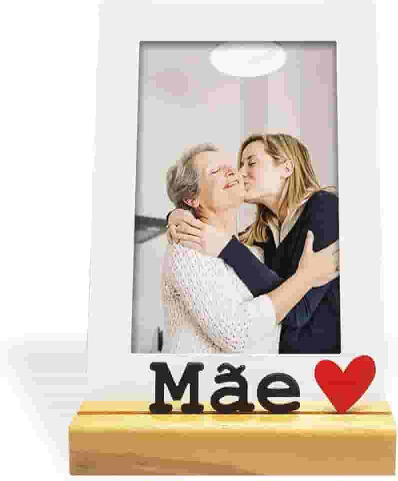 Porta Retrato Mãe 10x15cm, Moldura Decorativa em Metal e Madeira, branco, preto, vermelho, nogueira - GEGUTON