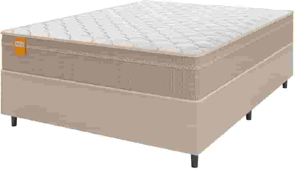 Cama Box Casal Colchão Molas Qatar 138x188x60cm Bege/Branco Inducol - Suporta Até 200 Kg Por Pessoa