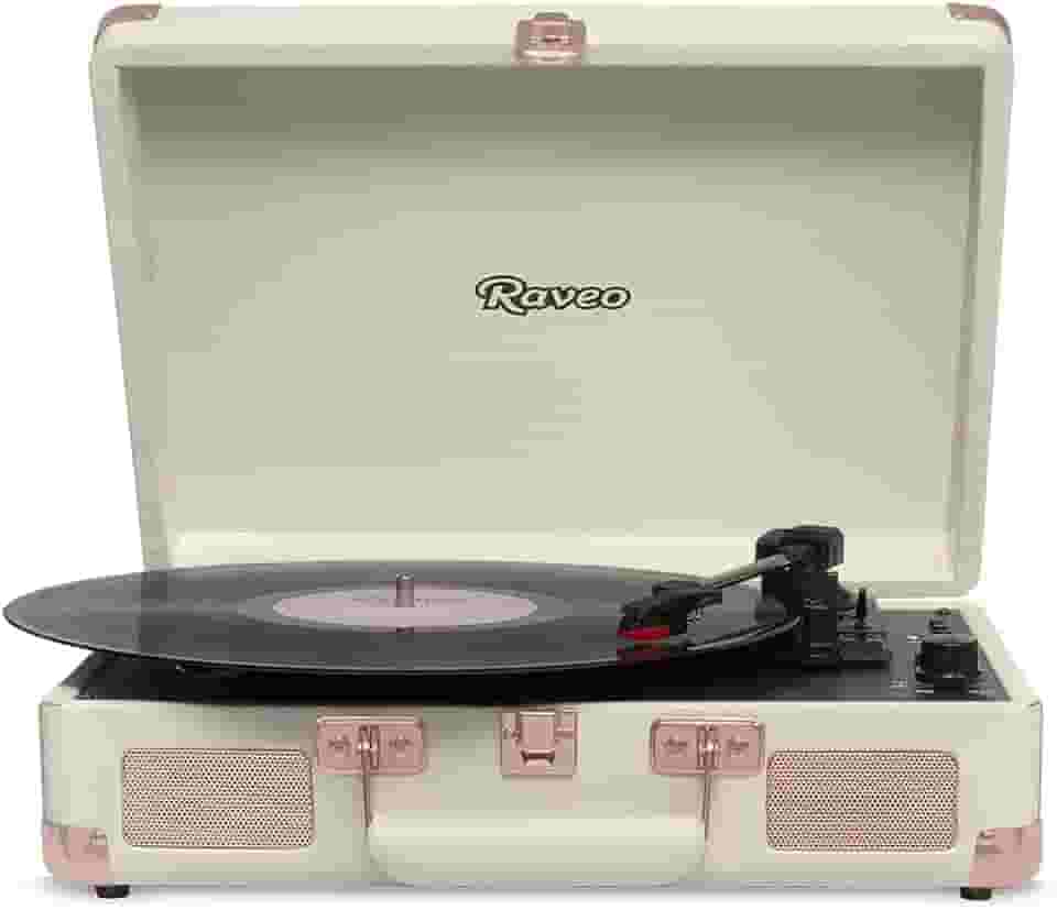 Raveo Vitrola Sonetto Rose Gold com Conexão Bluetooth, USB Reproduz e Grava, Radio FM, Saída Auxiliar e Bivolt